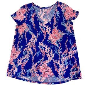 Lilly Pulitzer Blue Coral V Neck Blouse
